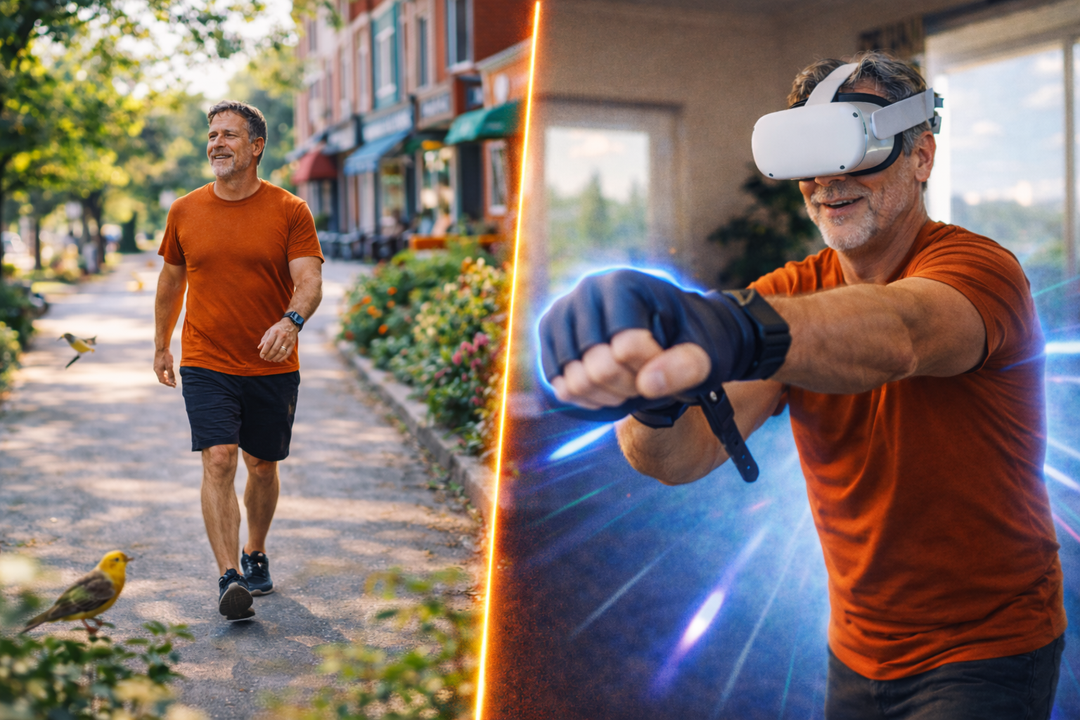 VR fitness vs walking : guy on the right enoying his walk Versus a guy on the right doing vr boxing, which one is better?